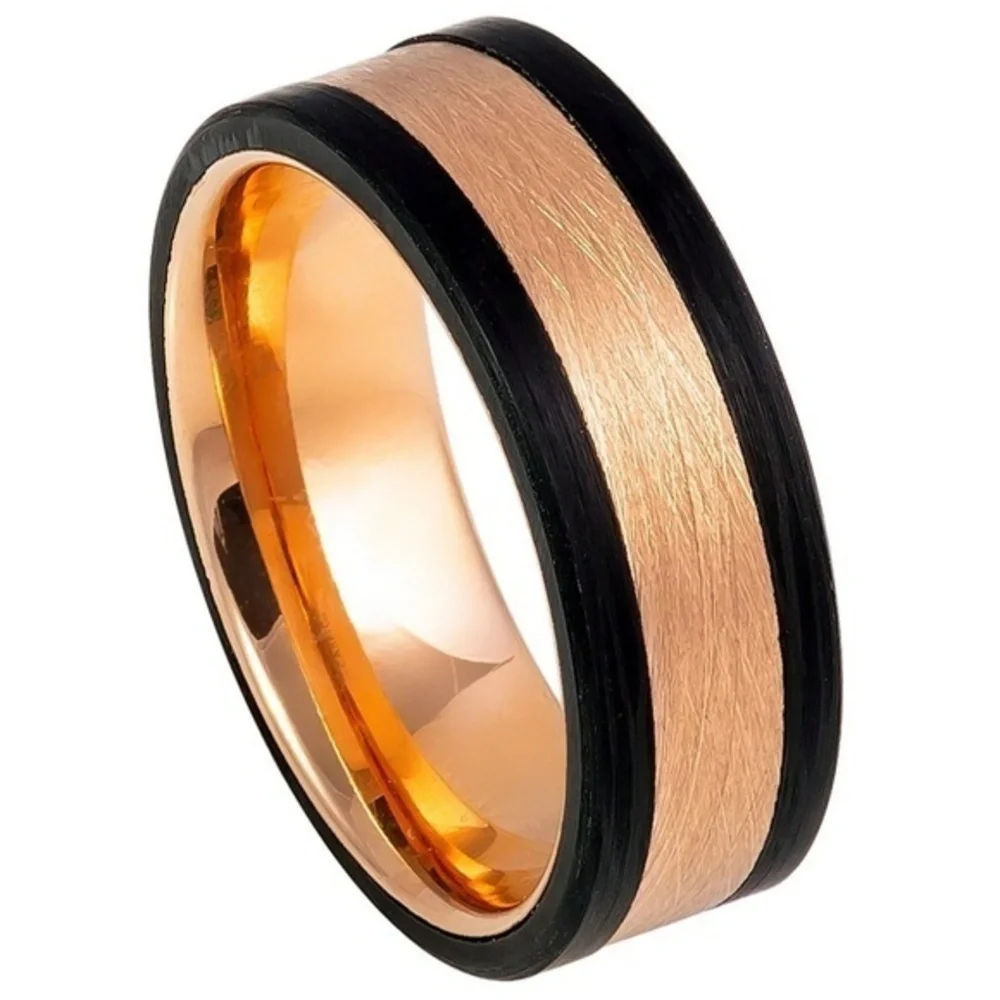8mm Black & Rose Gold plated Wedding Band
